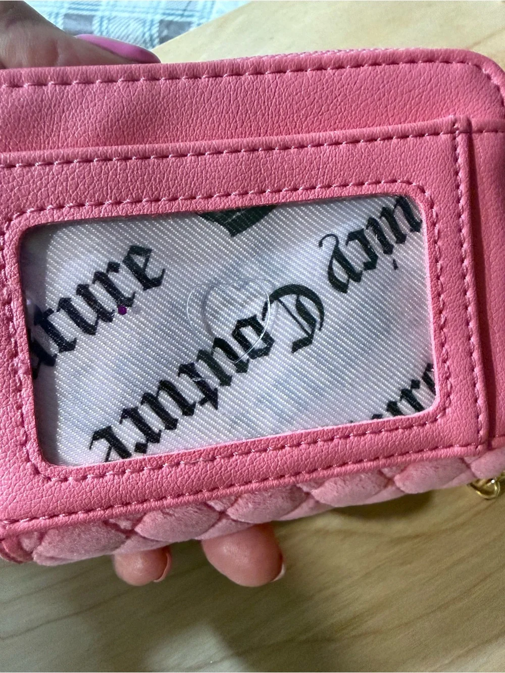 Juicy Couture Pink Quilted Velvet Bow Wristlet Wallet with Gold Chain NWOT